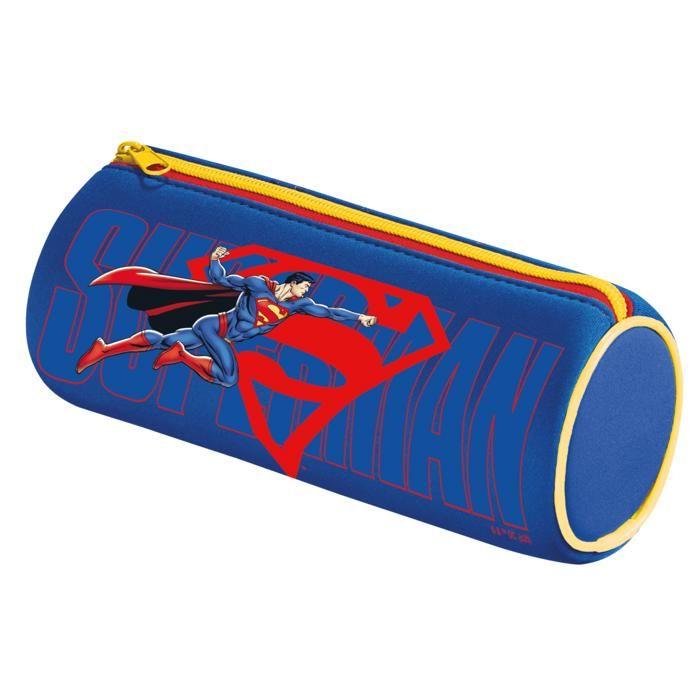 Trousse Scolaire Ronde Superman - Maped - Tissu Doux Anti-Déchirures - 21 cm x 6 cm - Bleu