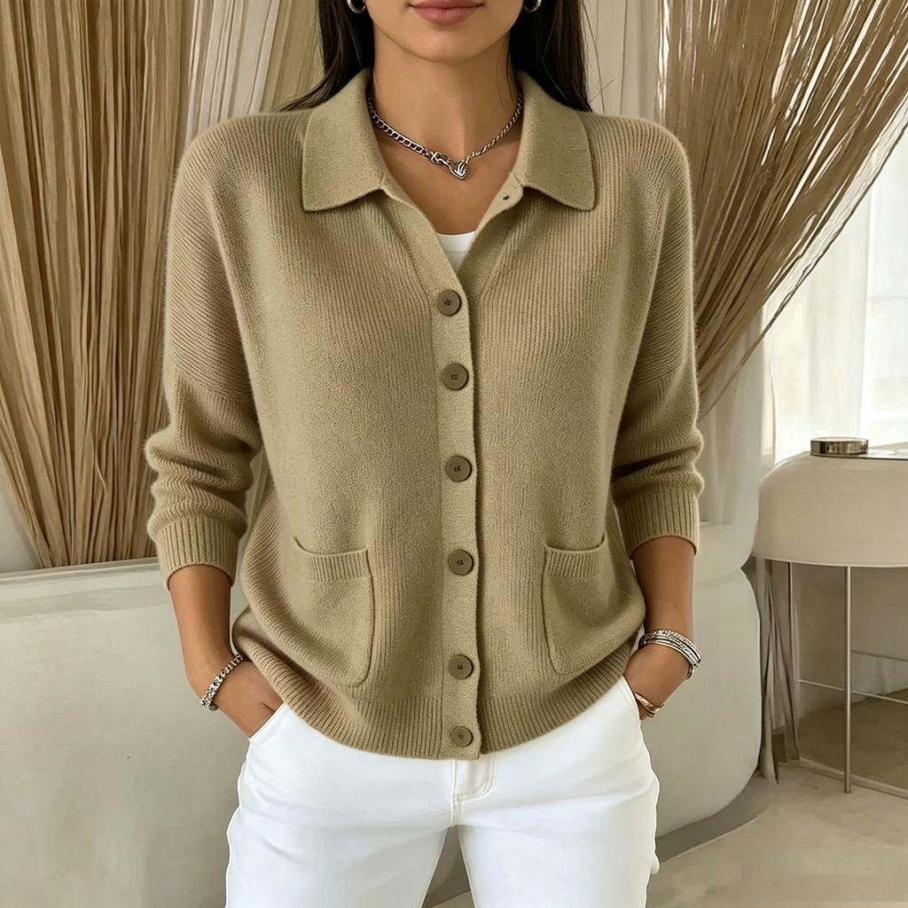 Damen Farbstrickpullover Jacke für Herbst Winter Freizeitkleidung