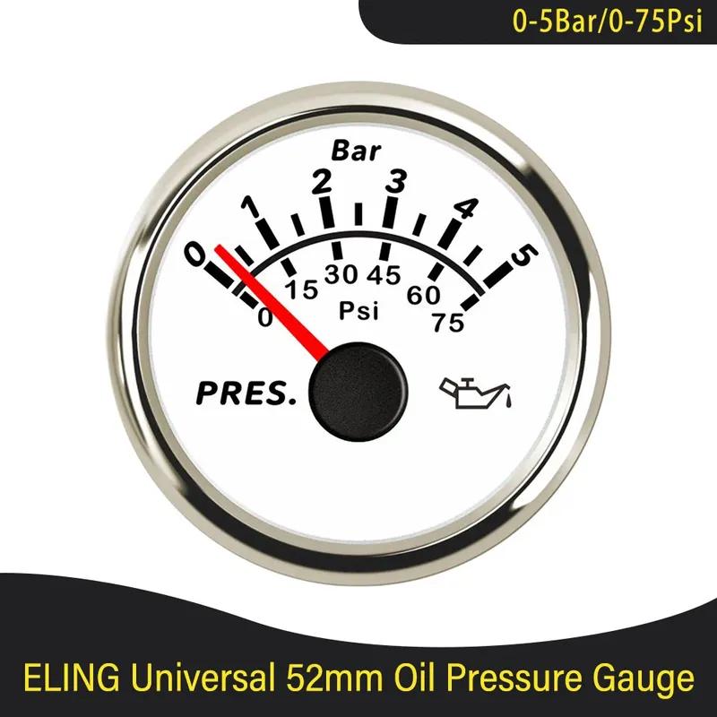 Waterproof 52mm Oil Pressure Gauge Meter 0-5Bar 0-75Psi 0-10Bar 0-145Psi with Red Backlight for Car Truck Boat Yacht 9-32V