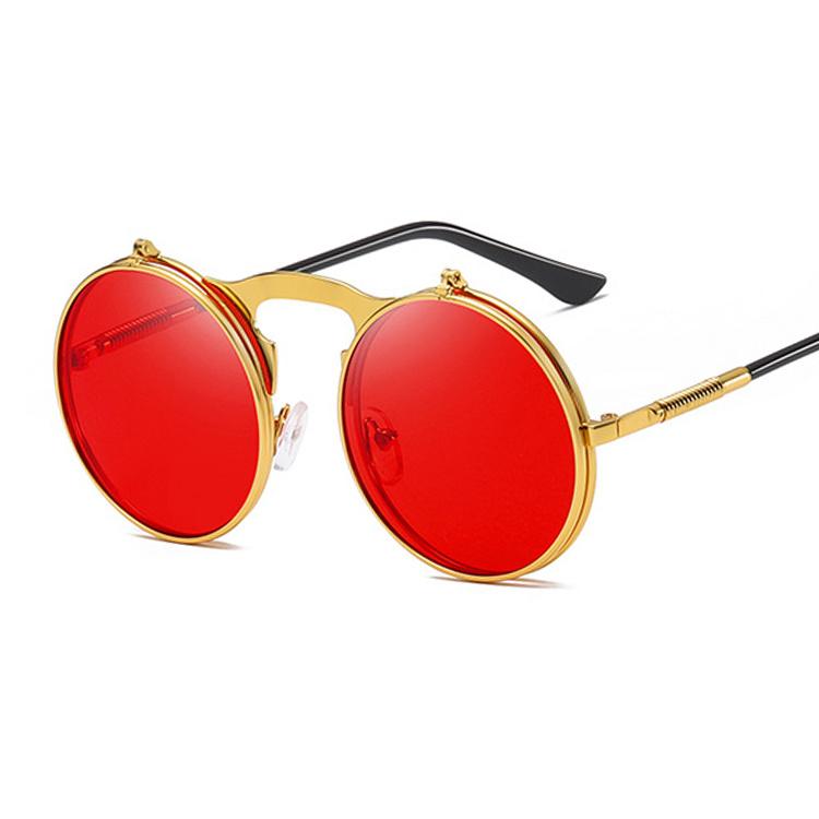 Round Steampunk Sunglasses Man Vintage Flip Celebrity Sun Glasses Male Driving Superstar Luxury Brand Designer Metal Shades