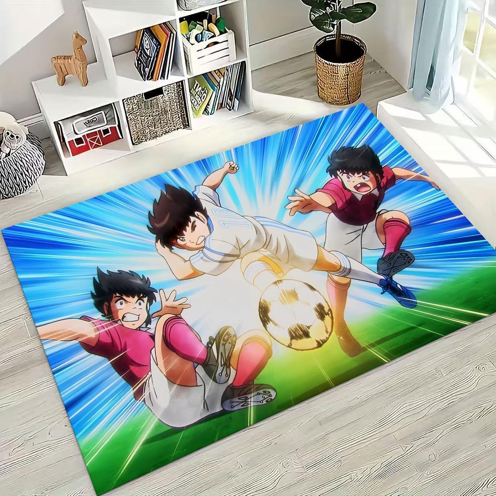 Captain Ozora Tsubasa Cartoon Football Rug for Bedroom Living Room Sofa Home Doormat Decor, Large Kids Play Non-slip Floor Mat