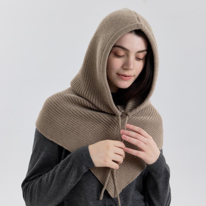 New Solid Color Simple Knitted Scarf Hat, Scarf, One-piece Dual-purpose Drawstring Method Hat To Keep Men and Women Warm In Autumn and Winter