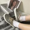 Black and white plaid shoes women's new round head canvas shoes women's shoes 566
