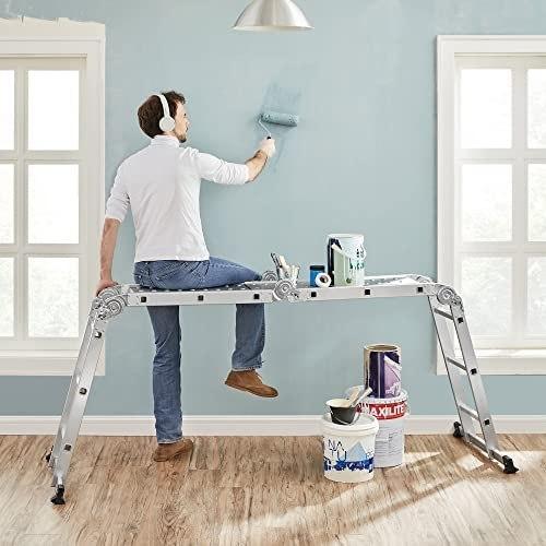 Žebřík 3,5 M, Univerzální Hliníkový Žebřík S 2 Kovovými Deskami A 12 Příčkami, Kloubový, Nosnost Až 150 Kg, Stříbrný Glt3