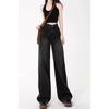 Plus Size Retro Black High-Waist Jeans for Women - Slimming, Wide-Leg, Floor-Length