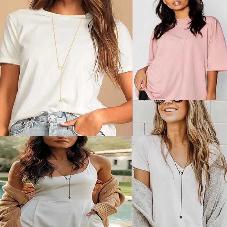 Modern Long Necklace with Heart Pendants Trendy Adjustable Lariat Necklace with Heart Charm Unique Neckchain for Ladies