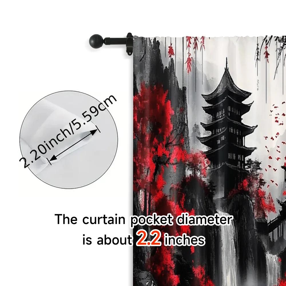 Set Of 2 Creative Curtains Print Japanese Mountain Ink Painting Fabric Without Rod Decorations Inside Use Bedroom Office Made Polyester Sleeping Area