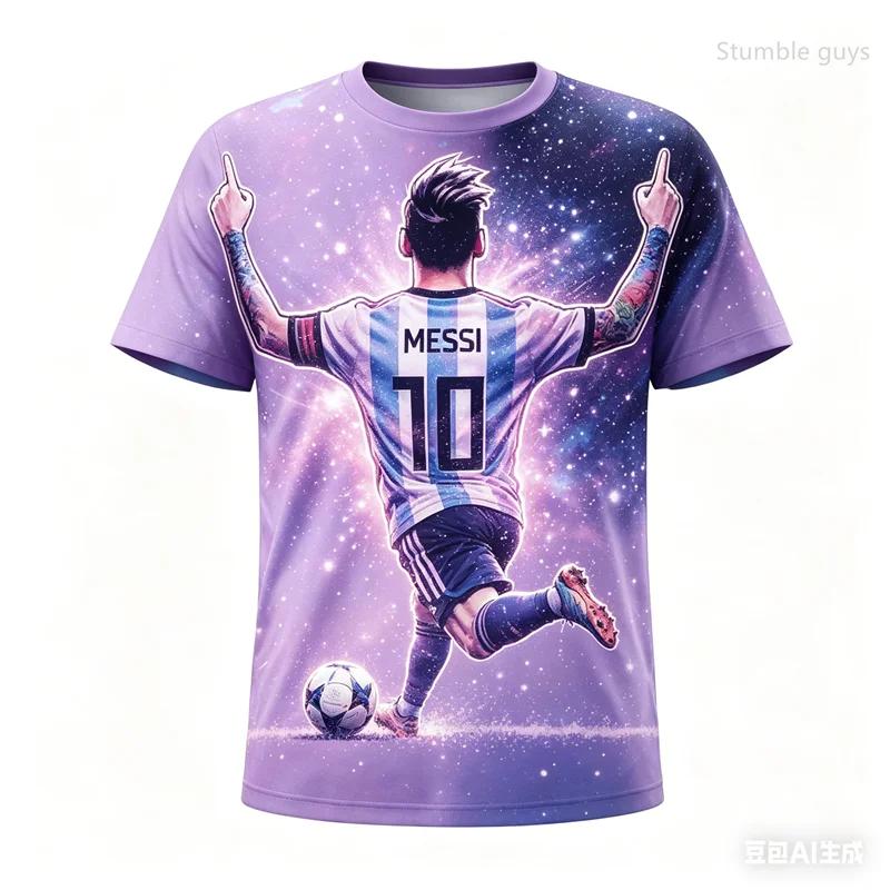 T-shirt Estiva da Uomo per Palestra Fitness con Stampa di Messi Calcio Manica Corta Casual Sportiva Maglietta Street per Bambini Ragazzi Abbigliamento da Esterno