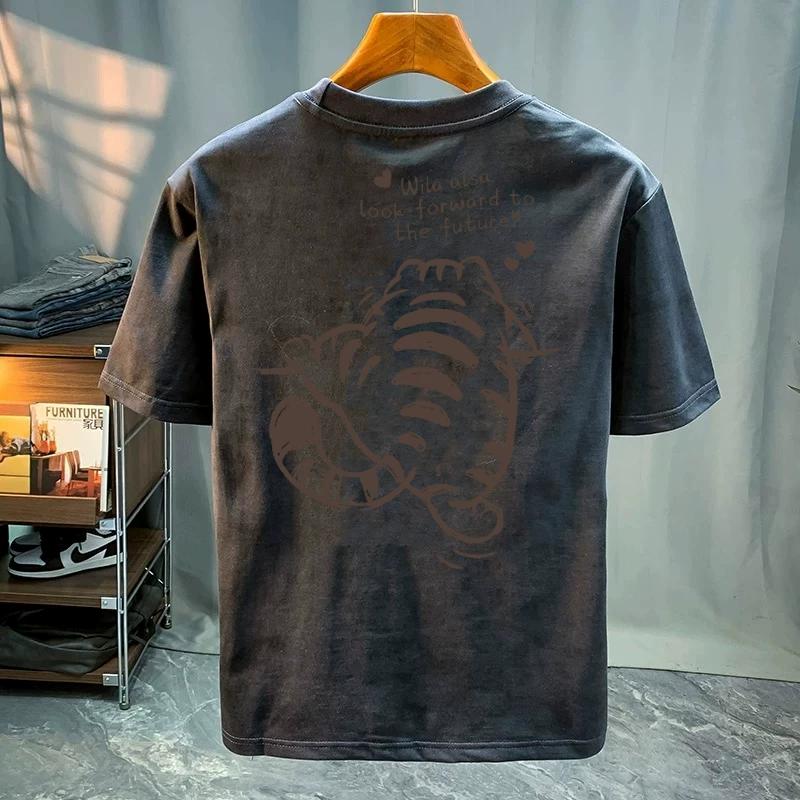 Round Neck Trendy Tops, Fashionable and Versatile Men's T-shirts, Loose Printed Short Sleeves for Couples Cotton