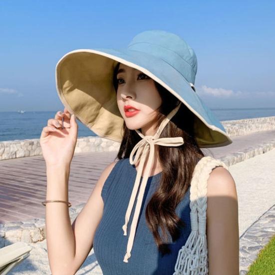 Summer Women Fisherman Hat Big Brim Windproof Fixed Strap Double-sided Wear Sun Protection Anti-UV Breathable Portable Camping Beach Travek