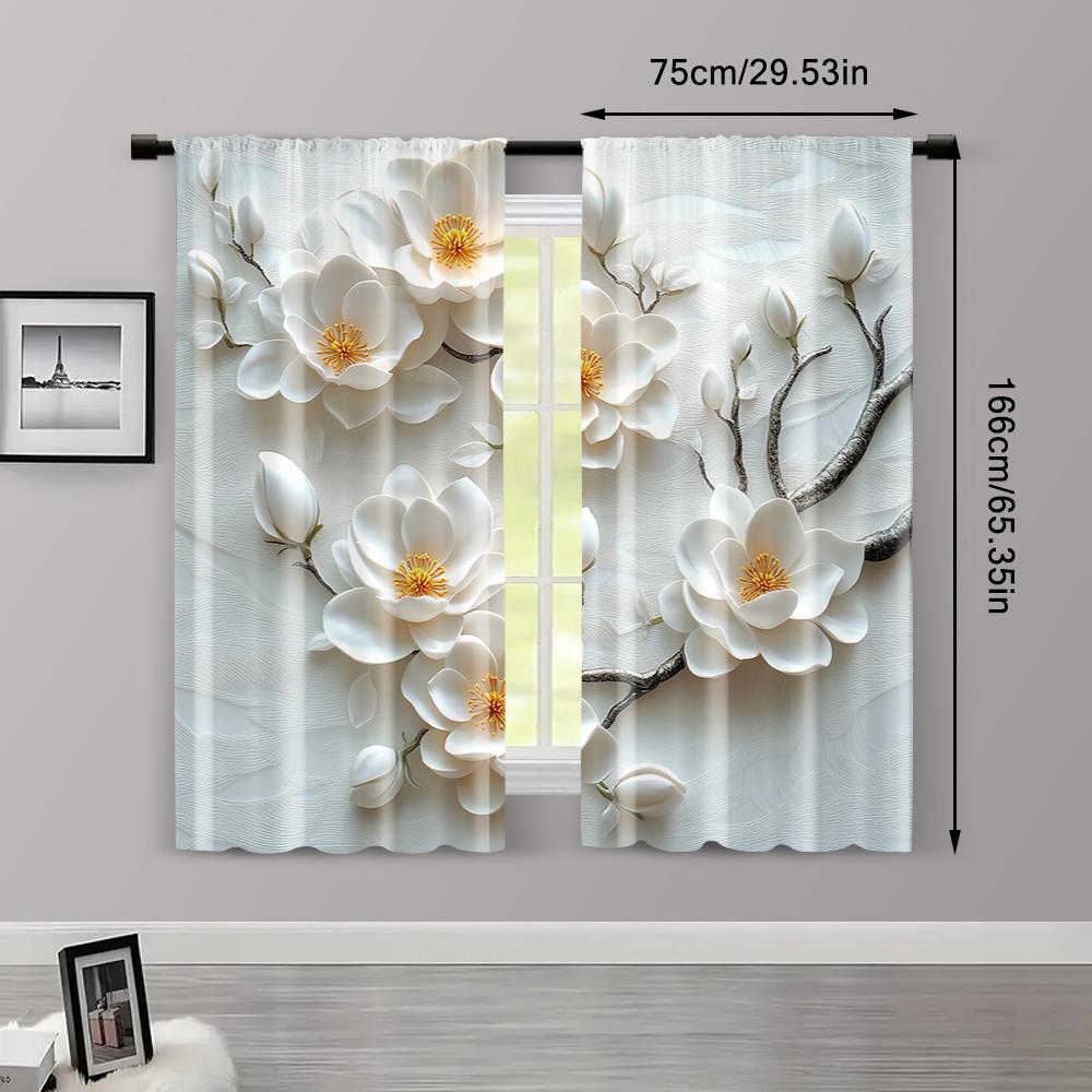 2pcs   Curtain Fabric 2D print elegant white flowers Polyester Easy Install (without rod) Versatile All Ldeal for Living Room &