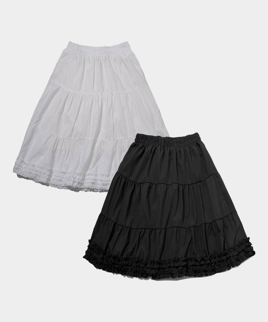 Place Studio Lace Frill Elastic Waist Midi Skirt_2 Colors