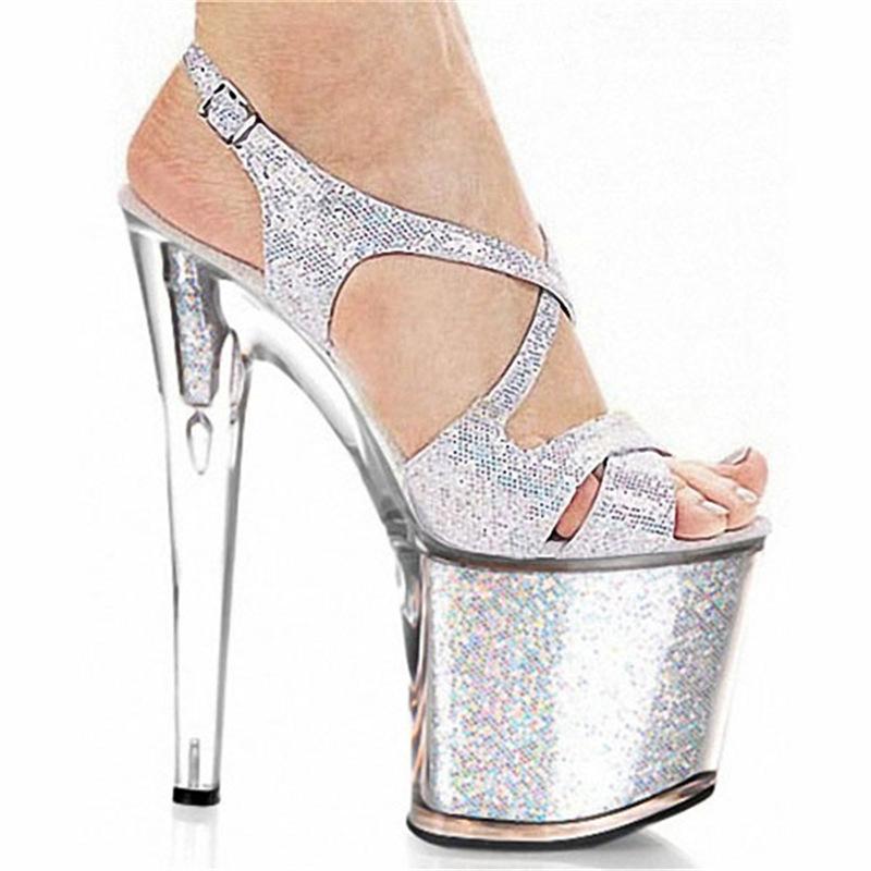

Белые женские сандалии 2025 новая летняя простая темпераментная прозрачная хрустальная обувь на высоком каблуке-шпильке сандалии в стиле феи 46 серебро белый
