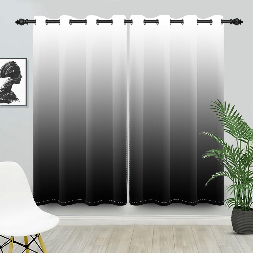 Set Of 2 Modern Ombre Solid Color Curtains Gradient Drapes Bedroom Living Room Thermal Insulated Window Treatments Curtain Darkening For Area Made