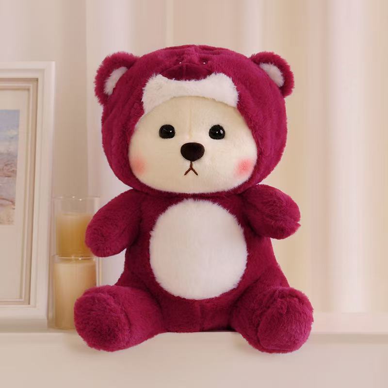 New Strawberry Transformed Bear Doll Stuffed Plush Toy Doll Cartoon Anime Fun Doll for Children's Birthday Gift Cute