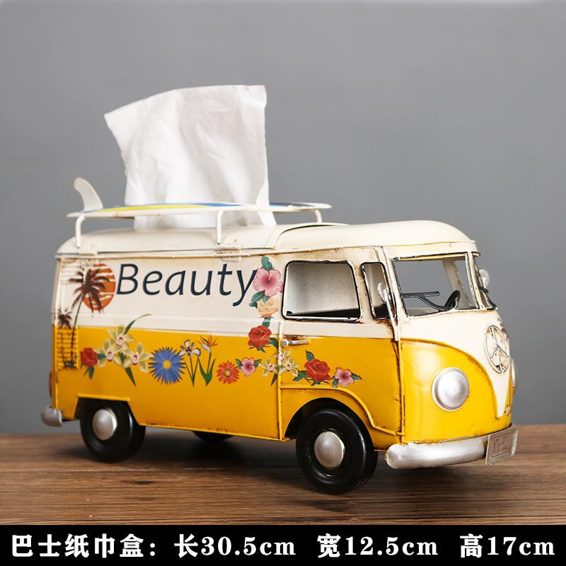 Wrought Iron Tissue Box American Retro Surfing Skateboard Bus Car Model Tissue Pumping Box Retro Model Ornament