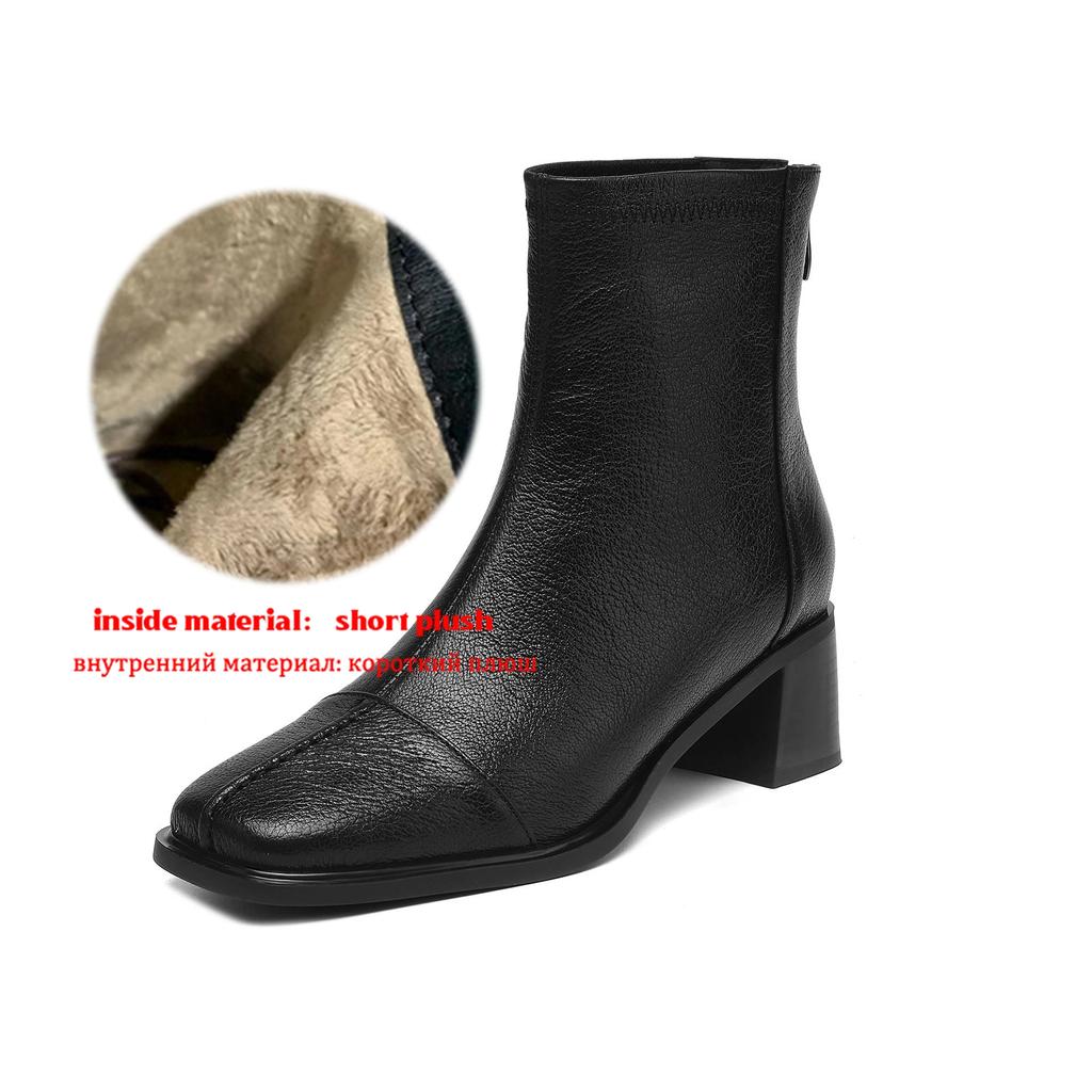 Krazing Pot Sheepskin Autumn Winter Shoes Thick Heels Size 42 Square Toe Zipper Vintage Ankle Boots