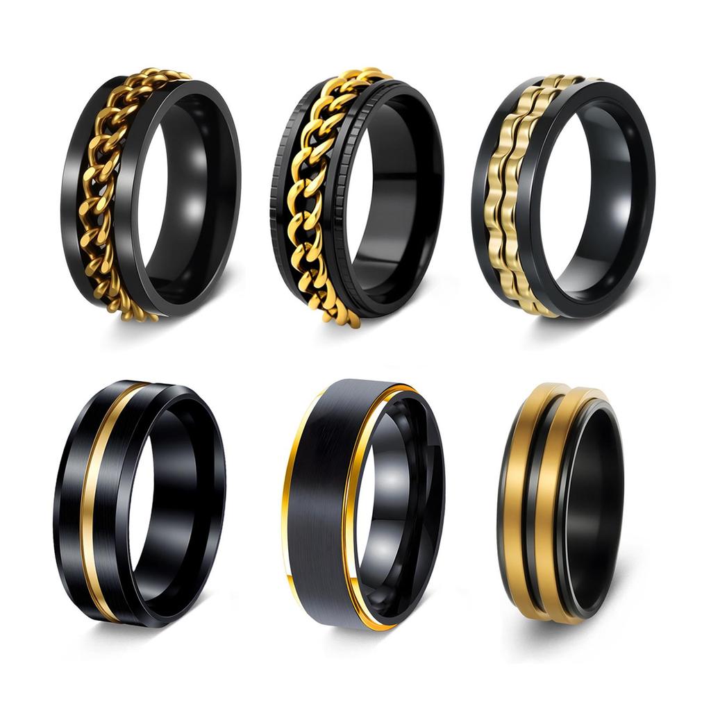 Schwarz Gold Titanstahl Mode Ring - Trendiger Edelstahl Schmuck
