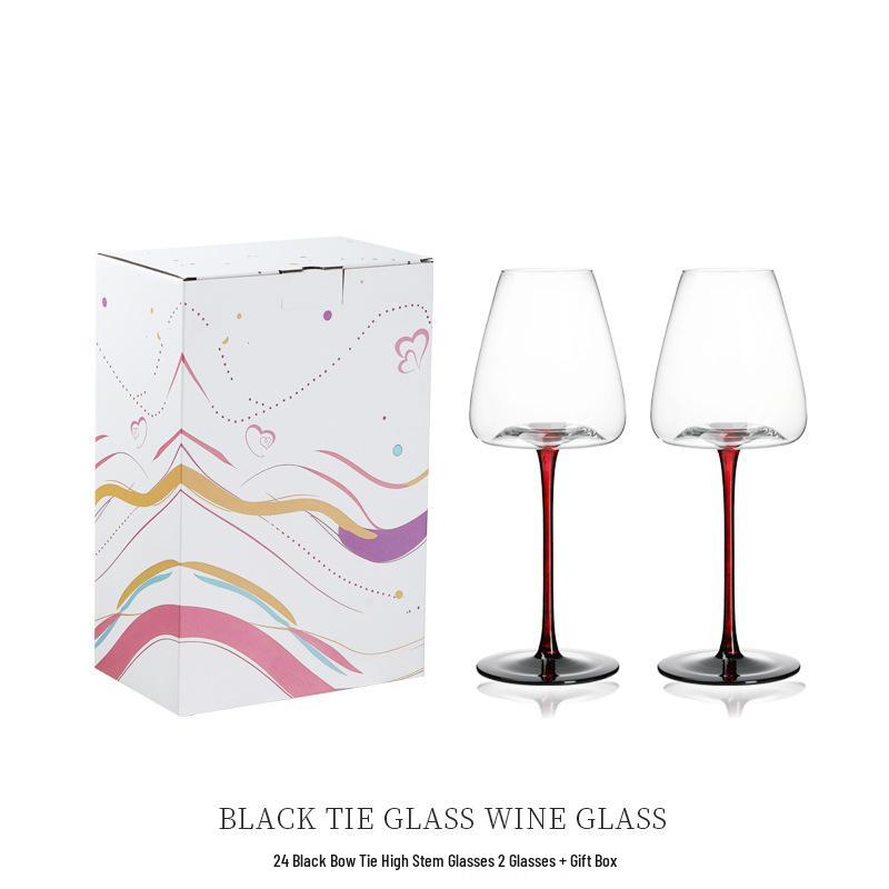 Burgundy Red Wine Glass with Black Base - Crystal Champagne, Concave Bottom, Tall Stem for Home Use
