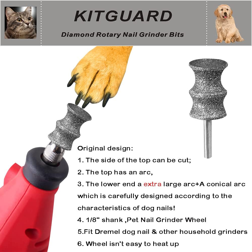 Diamond Dremel Dog Nail Grinder Bits for Rotary Tool-1/8'' Dremel Dog Nail Grinder Attachment-Pet Nail Grinder Bit Work for Animals Nail Care 2-Pack