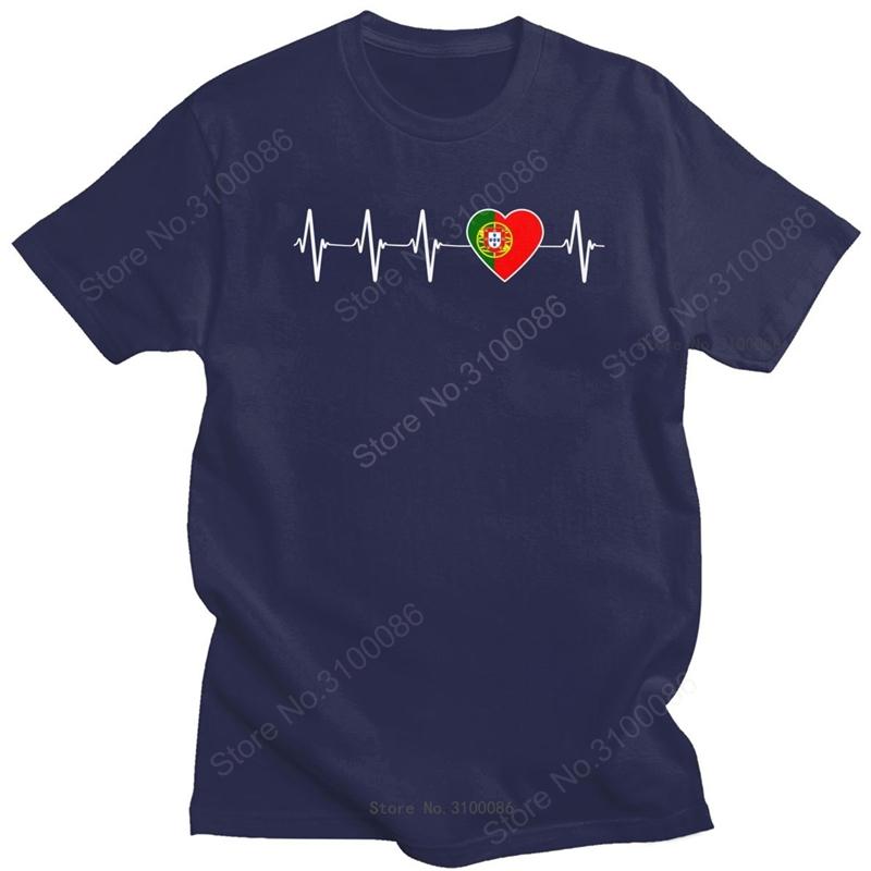 

Trendy Tshirt Men Heartbeat Portugal Country Flag T Shirt Short Sleeves Soft Cotton Tshirt Summer Portuguese Heart Family Tops 4XL