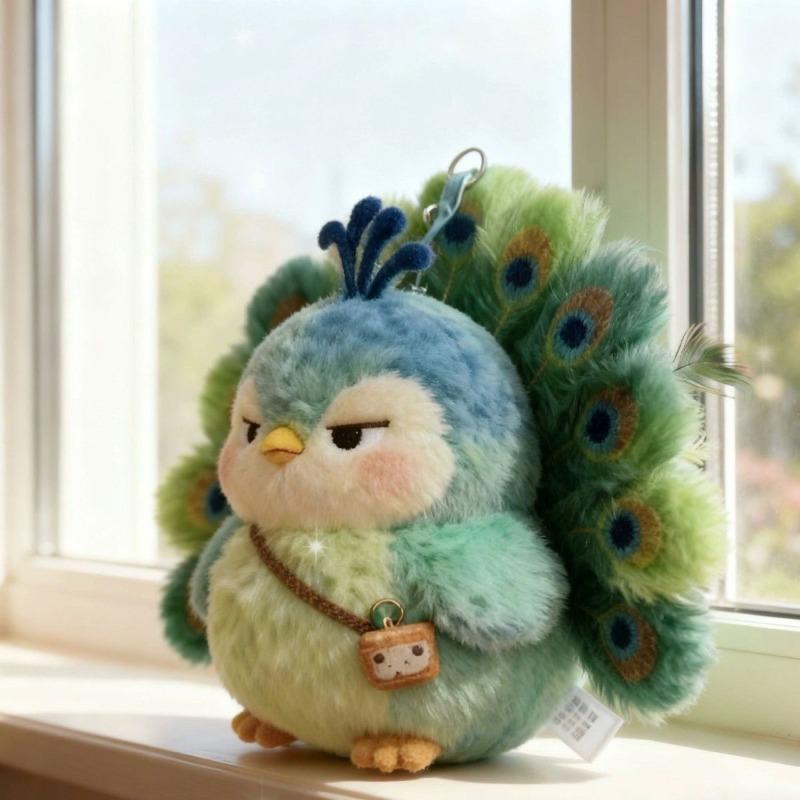 

2026 Maillard Green Peacock Plush Doll Creative Cute Backpack Pendant Pull Cool Expression High Value Gift зелёный