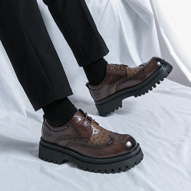 Thick Soled Casual Men's Leather Shoes Classic Black Brown Style Leisure Business Office Height Increasing Groomsmen Shoes