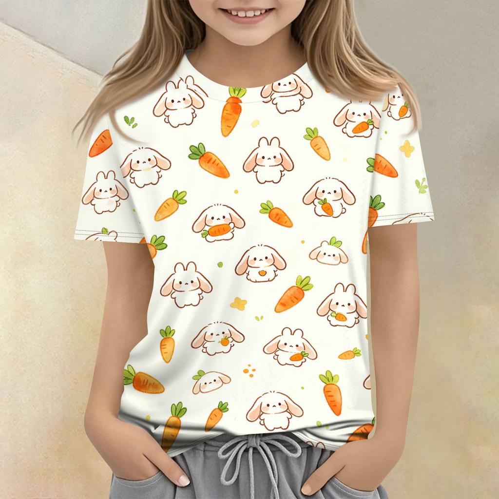 Children's Animal Print Crew Neck Short Sleeve Casual Loose Fit T Shirt Top for Kids Soft Comfortable Fabric Suitable for Everyday Wear