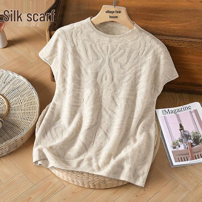 Silba She Women s Wool Blend Short Sleeve Knit Top L