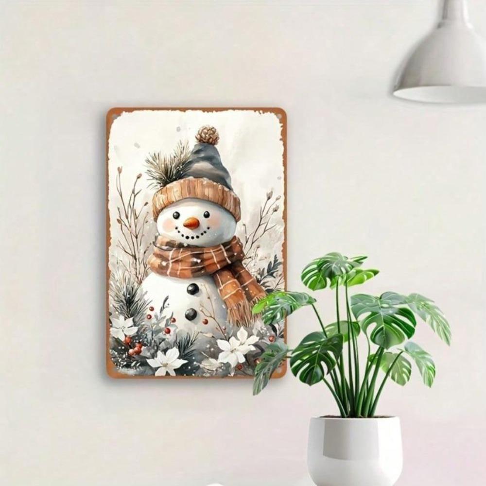 Vintage Tin Sign Christmas Snowman Retro Metal Plaque Wall Art Home Decor