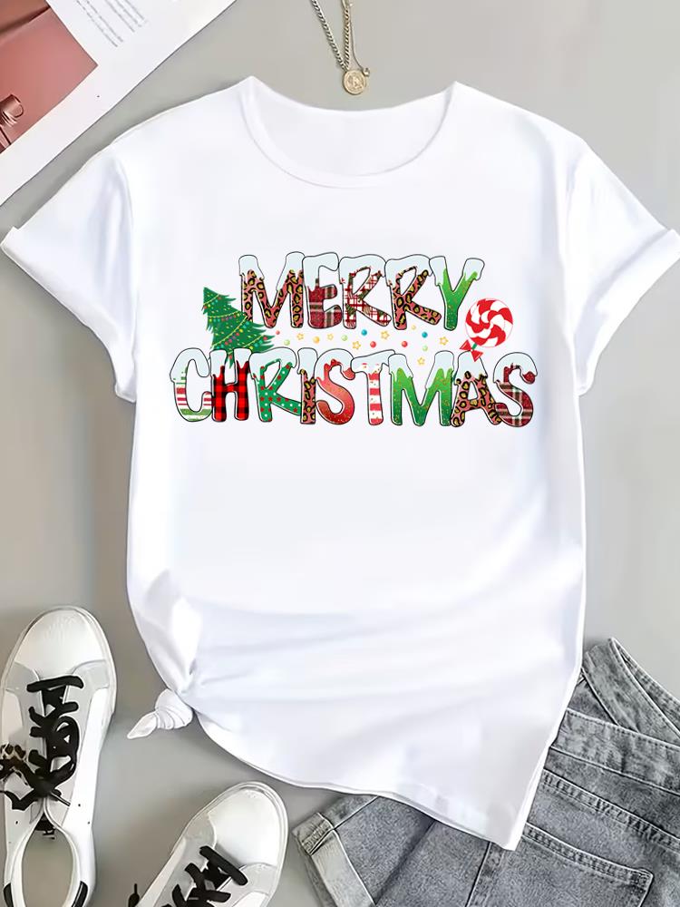 (Asian Size) faith printing trend Christmas Clothing T Shirt Tee Top Festival New Year Women Fashion Print Female Woman Short Sleeve Graphic T-shirts