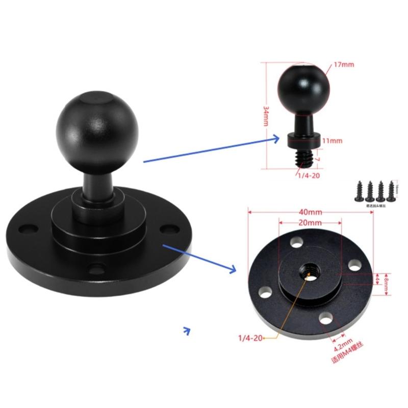 Universal Ball Head Mount Base 17mm Ball Head to 1/4inch Male Adapter with Screw Aluminum Ball Head Adapter Bracket Base