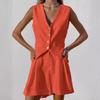 European & American Design Cotton Linen Suit: Women's Summer Casual Sleeveless Vest & Shorts Set