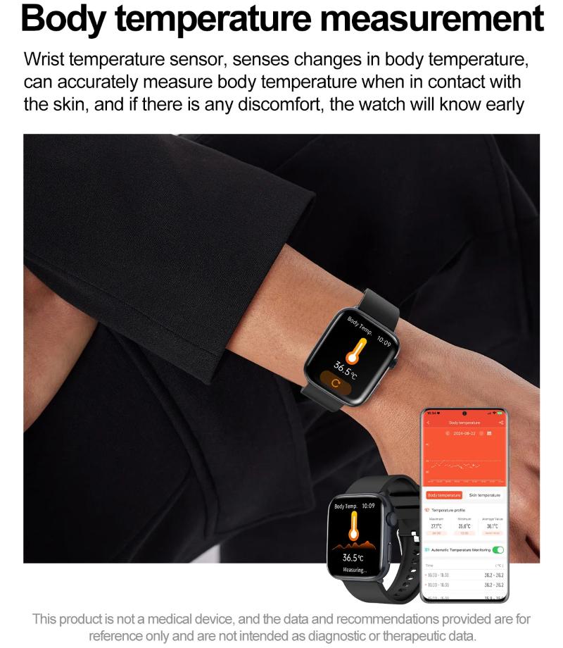 2025 Új Mikro Fizikai Vizsgálat Egészség Okosóra Férfi Sport Fitness Követő Pulzus Hőmérséklet NFC Bluetooth Hívás Okosórák