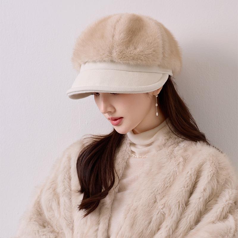 Women S Fleece Warm Octagonal Hat Retro Stitching Windproof
