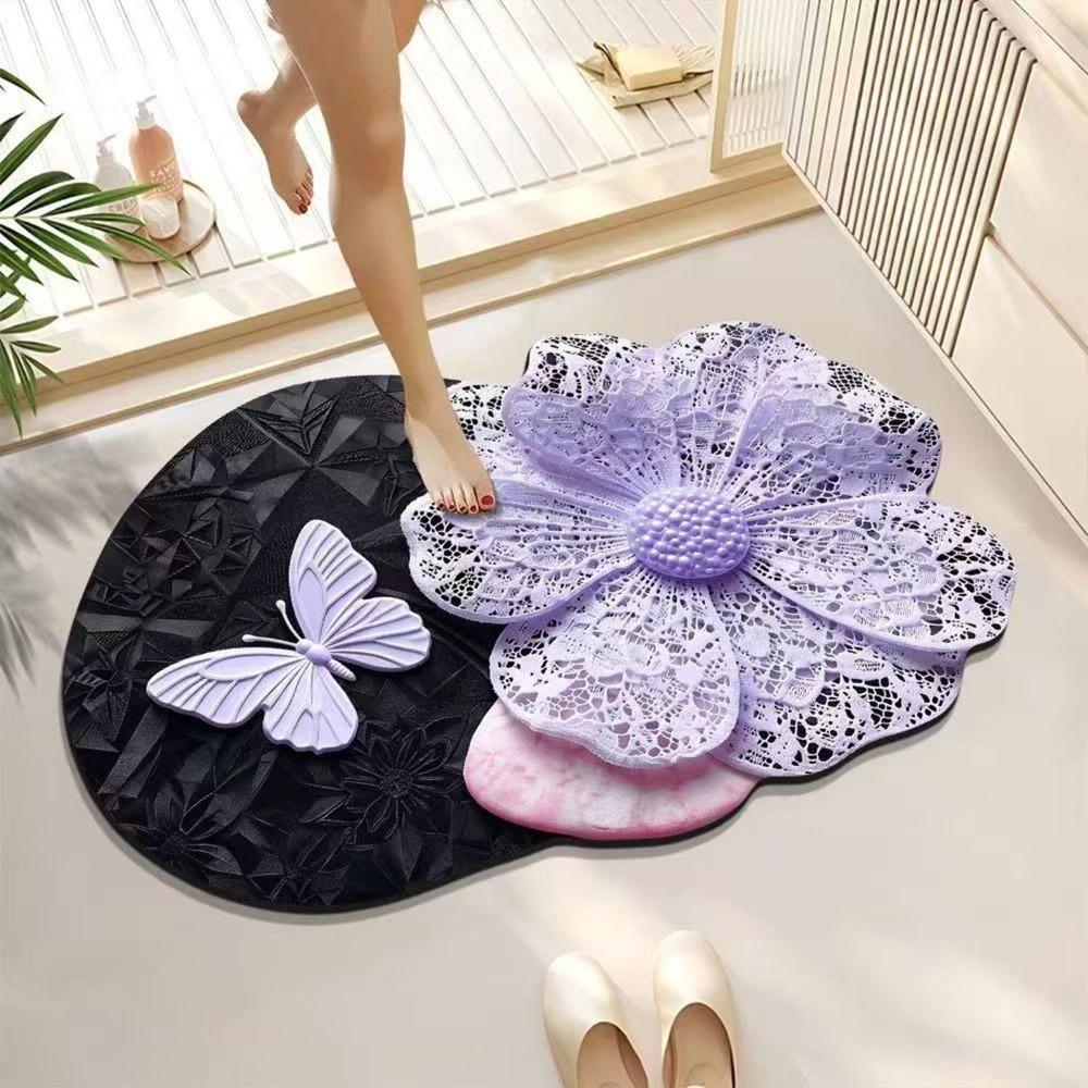Absorbent Surface 3D Floral Butterfly Carpet Shower Mat For Living Room Tea Table Bedside