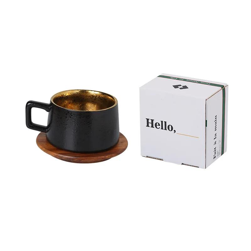 Luxurious Retro Gold Silver Coffee Cup and Saucer Ceramic Set Gift Box Gift Solid Wood Cup Coffee Mug Drinking Utensils 230ML