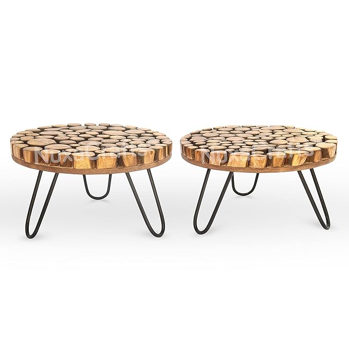 Plant Stand For Balcony, Garden, Home Decor, Living Room – Wooden/Round Pot/Plant Holder For Terrace, Set of 2