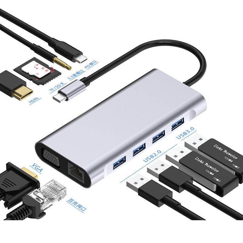 7v1 USB 3.0 Víceportový adaptér s rozbočovačem Type-C s dvojitou hlavou