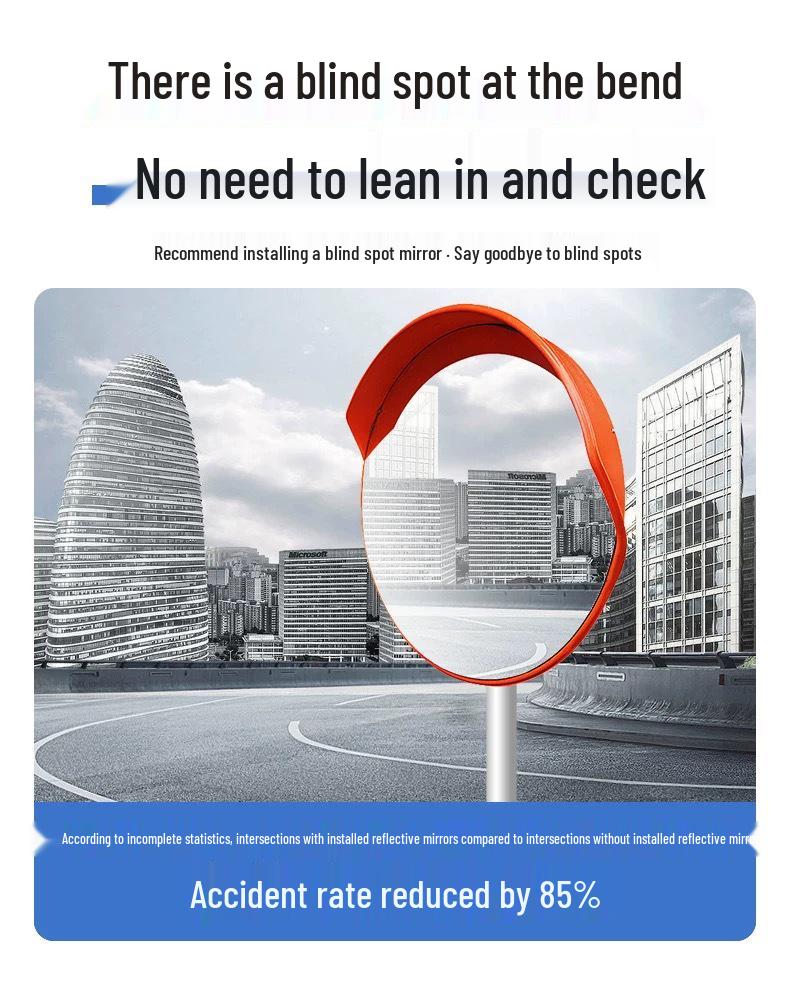 Reflective Convex-Concave Safety Mirror for Indoor/Outdoor Traffic and Garage Corners