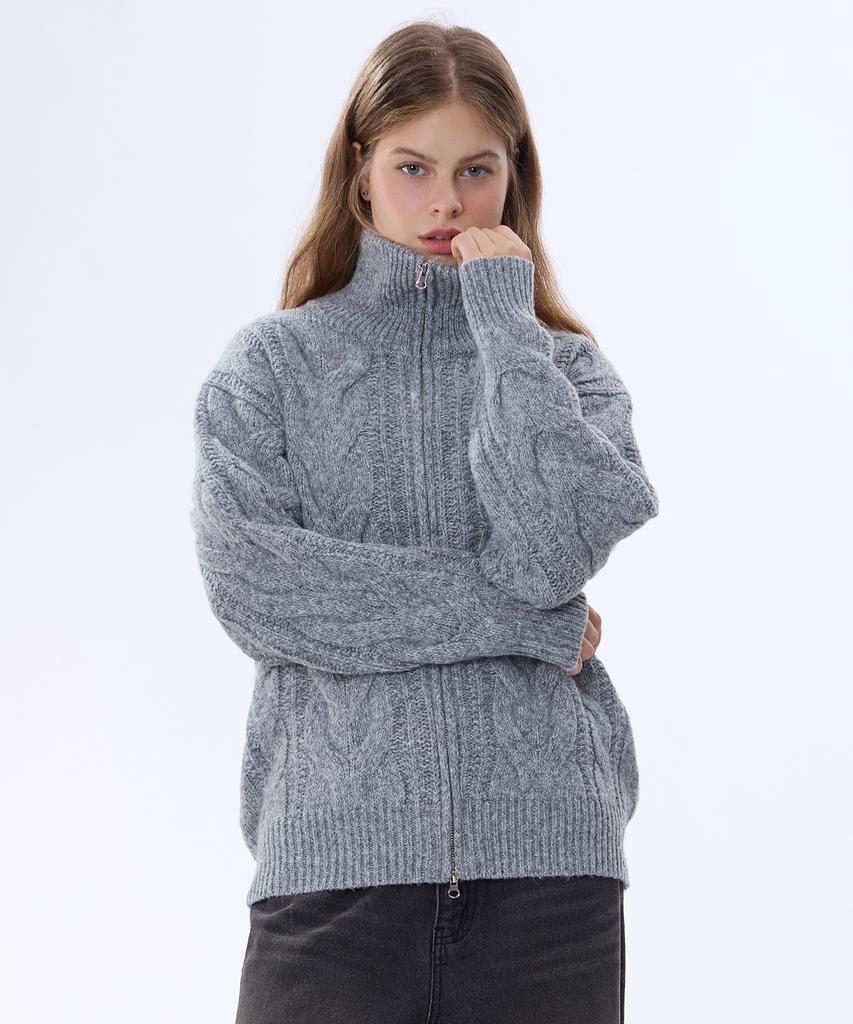 GHOST REPUBLIC Cable 2-Way High-Neck Knit Zip-Up 3 Colors Gkz-277