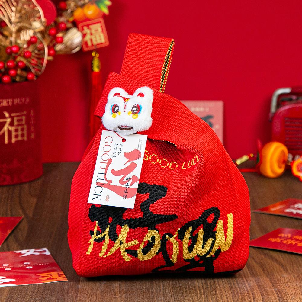 Jahr des Pferdes Roter Knoten Handgelenk Handtasche Cartoon Maskottchen Pony Gestrickte Süßigkeiten Tragetasche Wiederverwendbare Einkaufstasche Geschenkverpackungsbeutel