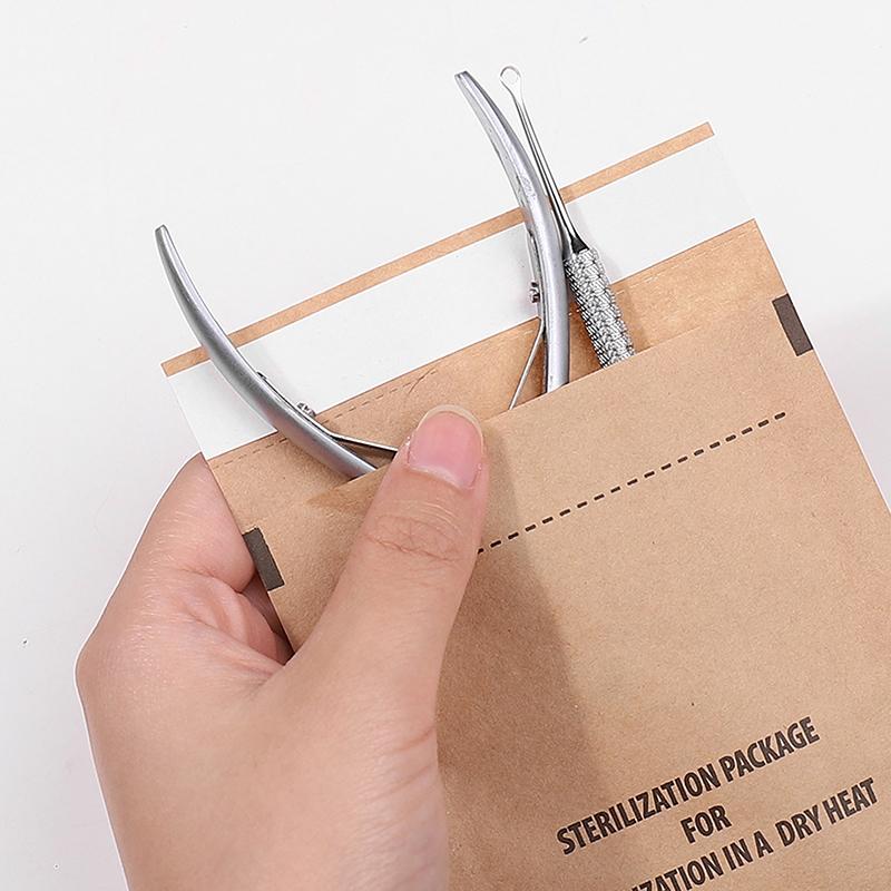 100Pcs Nail Sterilizer Manicure Bag Kraft Bags Dry Heat Disposable Sterilization Disinfection Machine Accessory Nail Art Tools