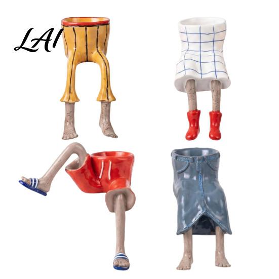 Small Decorative Plant Vase Sitting Human Shaped Resin Planter Creative Flowerpot with Legs Leggy Planter for Indoor Humanoid Succulents &