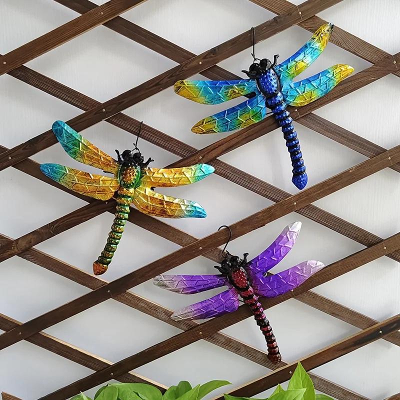 Metal Dragonfly Wall Decoration Outdoor Courtyard Garden Fence Iron Art  Pendant Home Decoration Crafts
