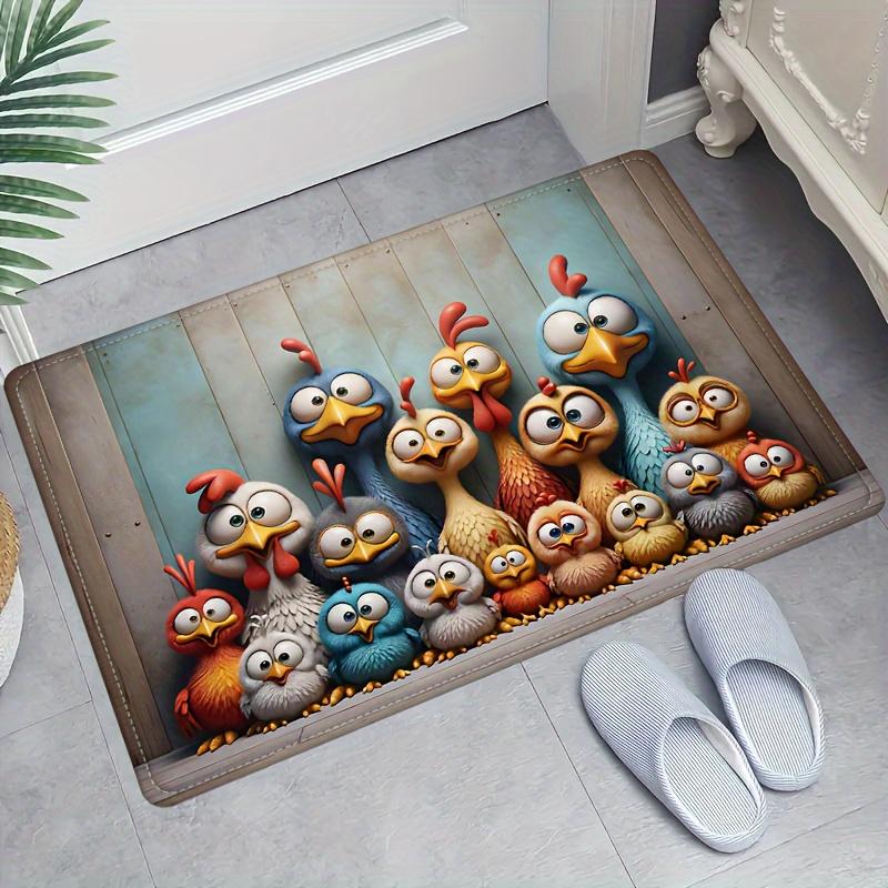 Lustige Hühner Matte Niedliche Tier Fußmatte Rutschfeste Teppich Badezimmer Küche Eingangsbereich Heimdeko Bodenmatte mit Realistischem Hühner Design