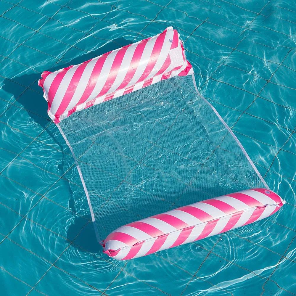 Foldable Floating Water Hammock Float Lounger Inflatable Pool Mat Floating Recliner Bed Swimming Air Mattress Pool Accessories