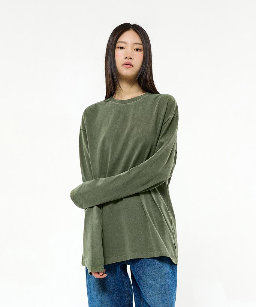 MINIMALPROJECT Pigment Washed Oversized Long Sleeve T-Shirt Mlt105 [Khaki]