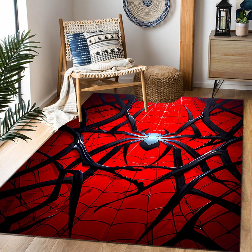 Spider-Man Red Background Non-Slip Rug - Polyester, Home Decor, Suitable for Bedrooms, Living Rooms, Entryways, and Studios