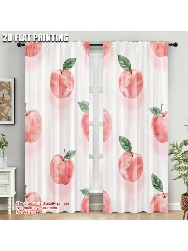 

Plane Printing Curtains Peach Green Leaves Versatile Polyester Without Rod Decorations Inside Ldeal Living Curtain Made Of W100*H70(CM)-Grommet top&1PCS